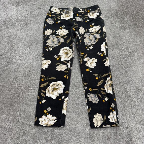 Old Navy Pixie Slim Fit Cropped Pants Womens 6 Gray Floral Mid Rise Casual 30x25 - Picture 1 of 12